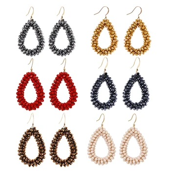 

AENSOA 2019 Handmade Teardrop Crystal Beads Earrings for Woman Bohemia Beaded Braid Pendant Earring Big Long Earrings Oorbellen