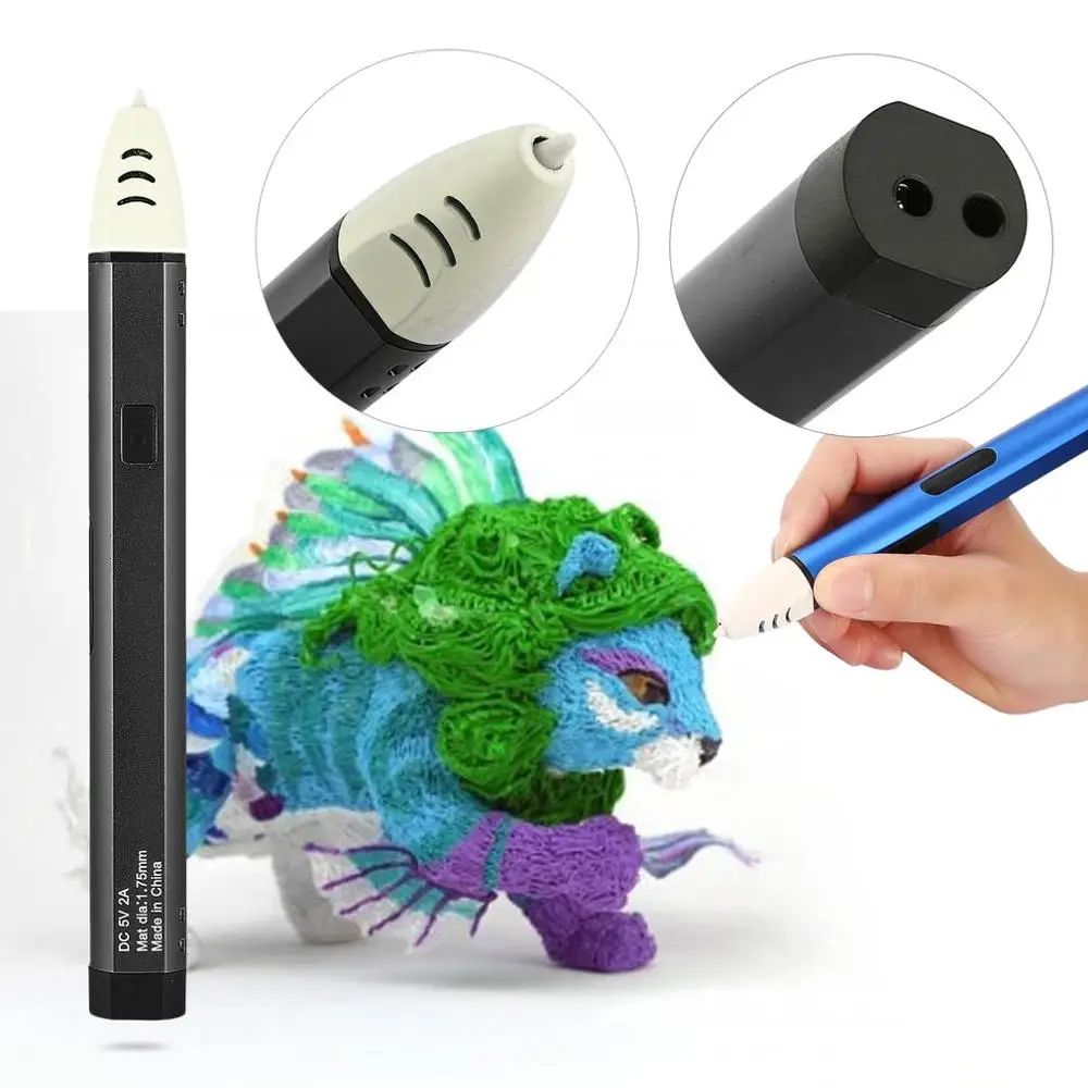 

3D Printing Pen with OLED Display for 1.75mm PCL Filament Refills Low Temperature Drawing Pen Kids Adults Gift Black