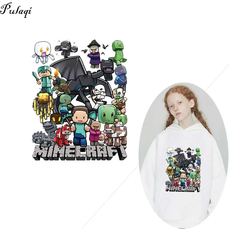 

Cartoon Anime Game Stripes Thermo Stickers On Clothes MINECRAFT Heat-Sensitive Patches Iron On Transfers For Kids Clothes Toppe