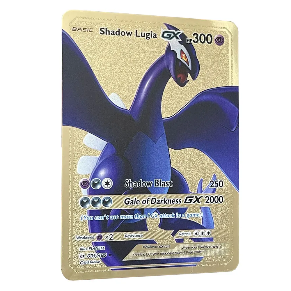DIY Shadow Lugia GX 2000 Attack Golden Pokemon Cards in English Iron Metal Pokmo Letters Kids Gift Game Collection Rainbow | Игрушки и