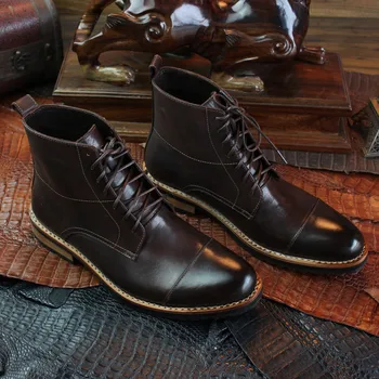 

Goodyear Handmade Workwear Boots Shoes Cattle Custom-made Pointed Toe Ankle Cow Leather Round Toe Trendy Cowboy Genuine Leather