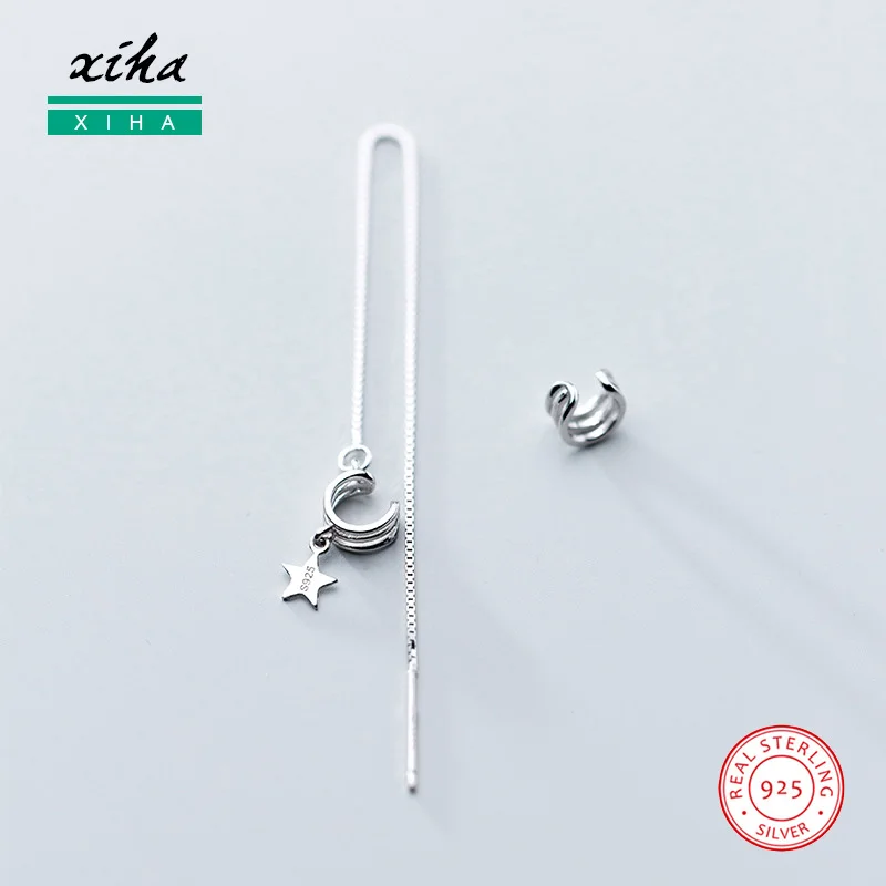 

Asymmetric Long Chain Tassel Dangling Star Clip on Earrings for Women Girl Teen Kid 925 Sterling Silver Ear Cuff Earcuff Jewelry
