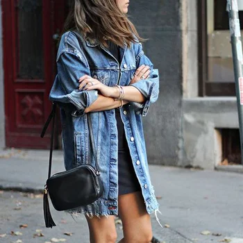 

Autumn Winter Women Hole Denim Jacket 2020 Harajuku boyfriend Wind Jean Jacket Loose Long Sleeve Female Coats Large Size Female