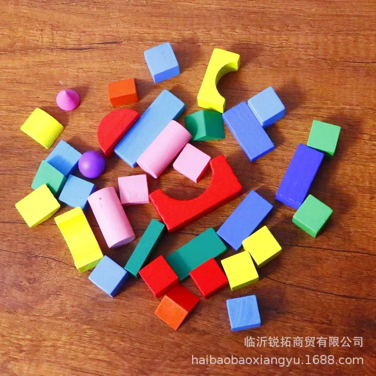 

34 Grain Wood Geometry Children'S Educational Teaching Aids Wood Geometry Color Building Blocks Combination Boxed