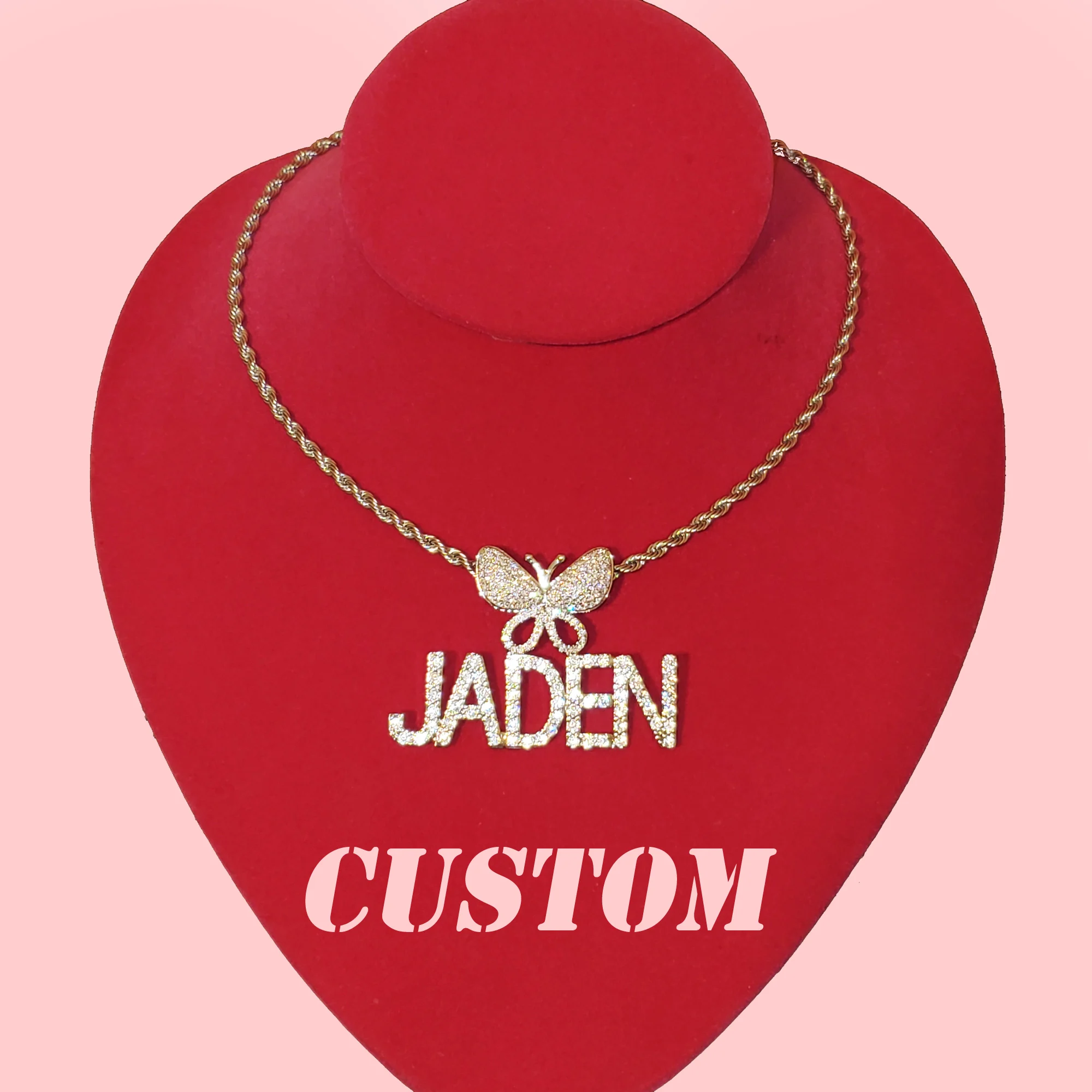 Custom Nameplate Butterfly Pendant 