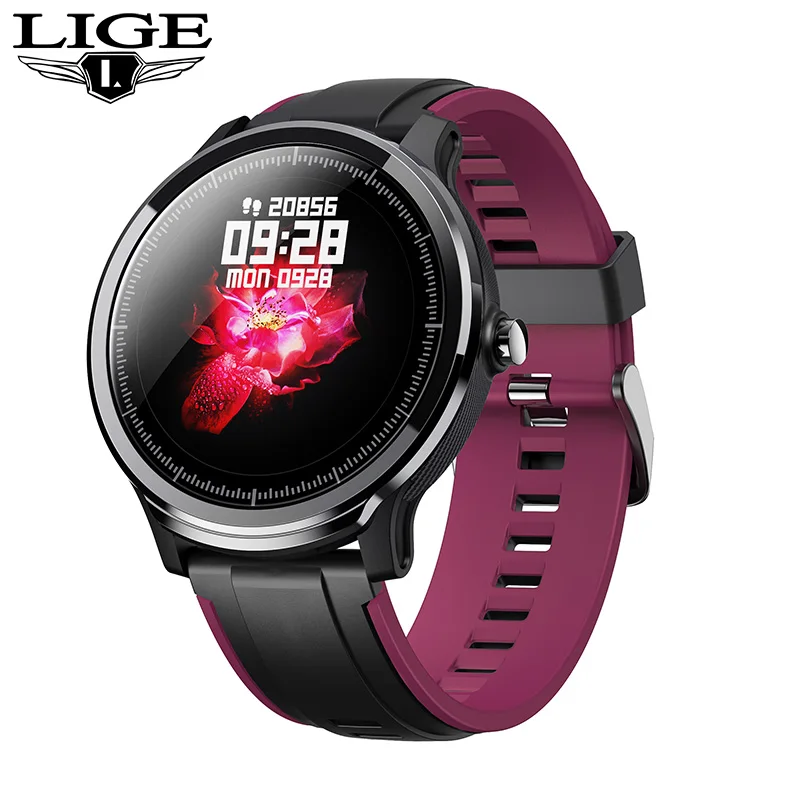 LIGE новые умные часы для мужчин и женщин полный сенсорный экран для сердечного ритма Монитор артериального давления спортивные фитнес-часы для Android IOS - Цвет: purple