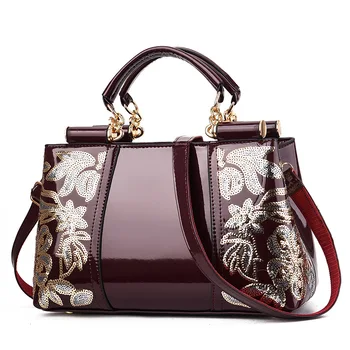 

2020 Patent Leather Bright Surface Women's Bag Bride Wedding Atmosphere Handbag Large Capacity Women's Shoulder/Crossbody Bag
