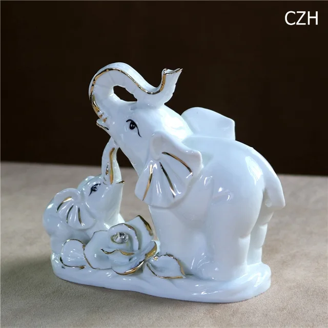 Керамическая миниатюрная фарфоровая статуэтка слона для мамы и ребенка, украшение ручной работы, подарок на день рождения матери