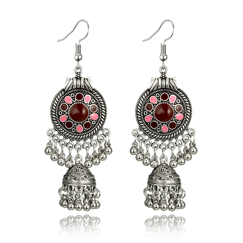 SHUANGR винтажный, из серебряного сплава Jhumka Bells бисер Нарядные серьги с кисточками для женщин турецкое цыганское племя индийские ювелирные изделия Вечерние - Окраска металла: S07423
