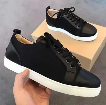

Designer Low Cut Sneakers Leisure Lace Up Black leather with mesh none Spikes Red bottom For Men Womem Shoes casual Flat Loafers