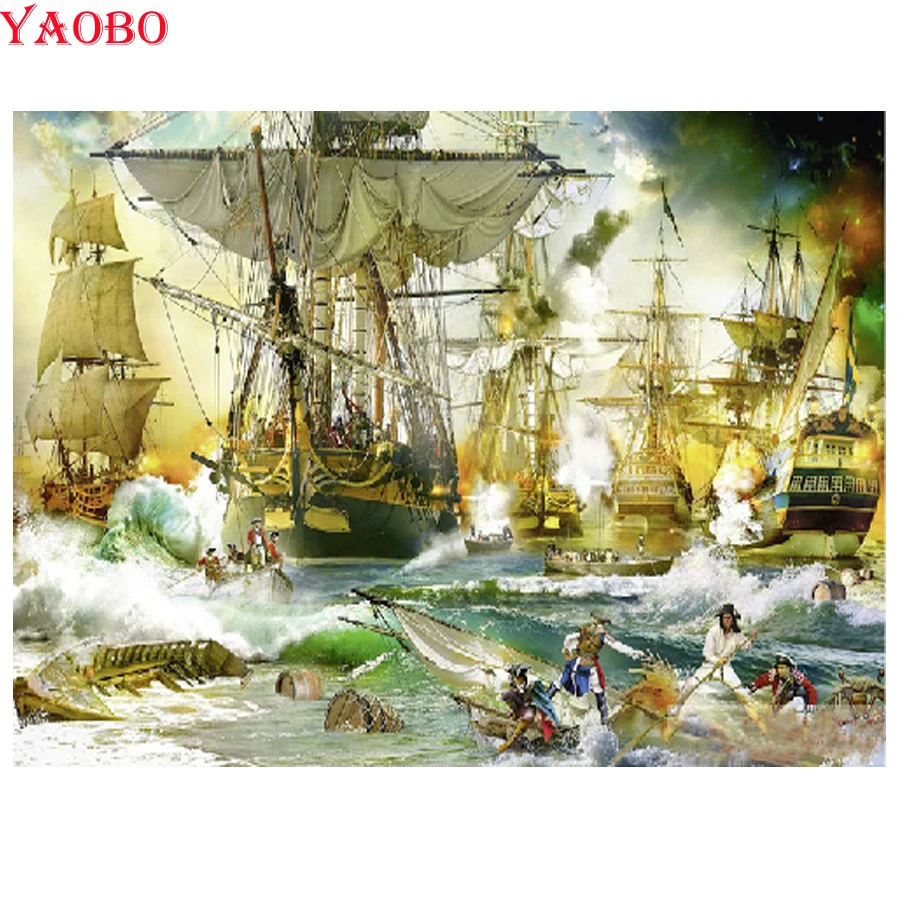 Полная квадратная Алмазная круглая 5D DIY картина пиратский корабль вышивка