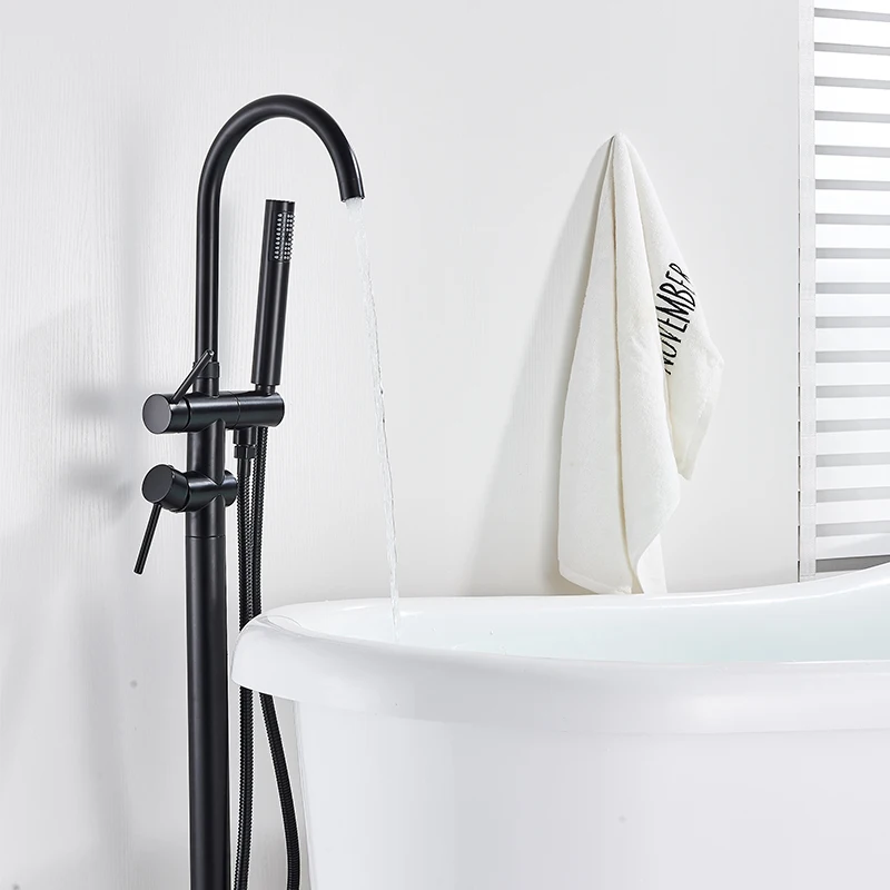 Floor Standing Bathtub Dragon Freestanding Bathtub Faucet With Hand Shower Floor Tap Hot Cold Black / Chrome / Golden bathtub faucet