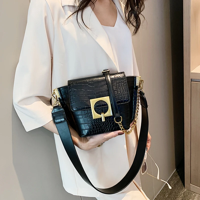 

Retro Stone Pattern Bucket Bags For Women Luxury Designer Lock Leather Women Handbags 2019 New Quality Pu Female Shoulder Bags