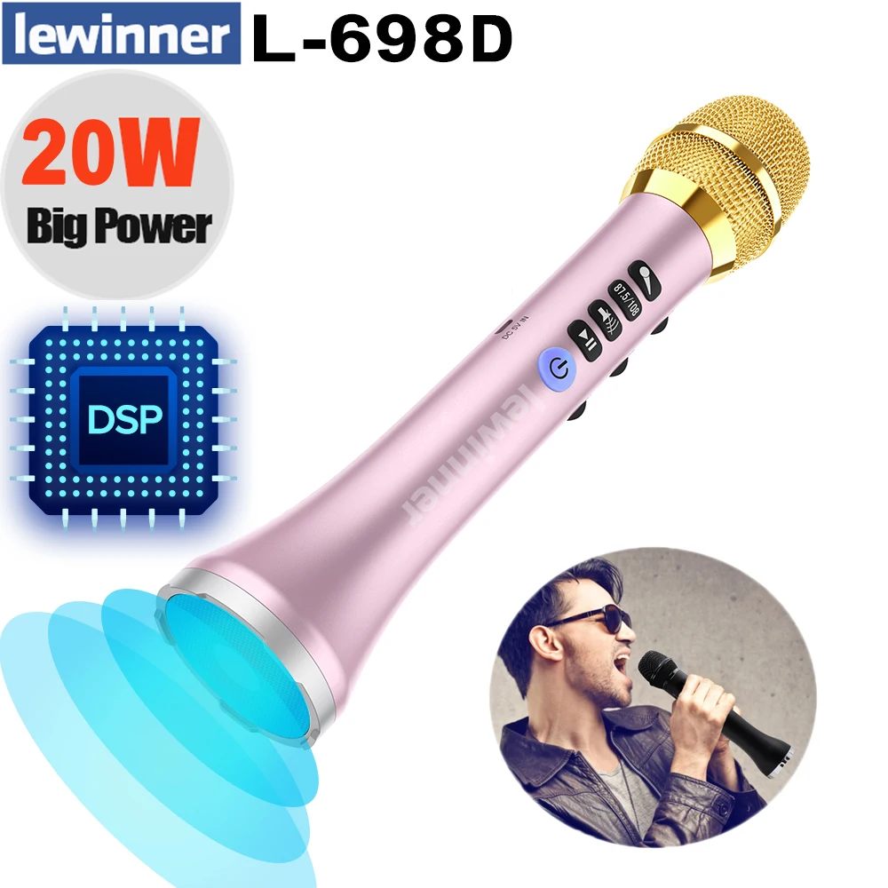Lewinner L 698D беспроводной микрофон для караоке профессиональный Bluetooth 20 Вт с чипом