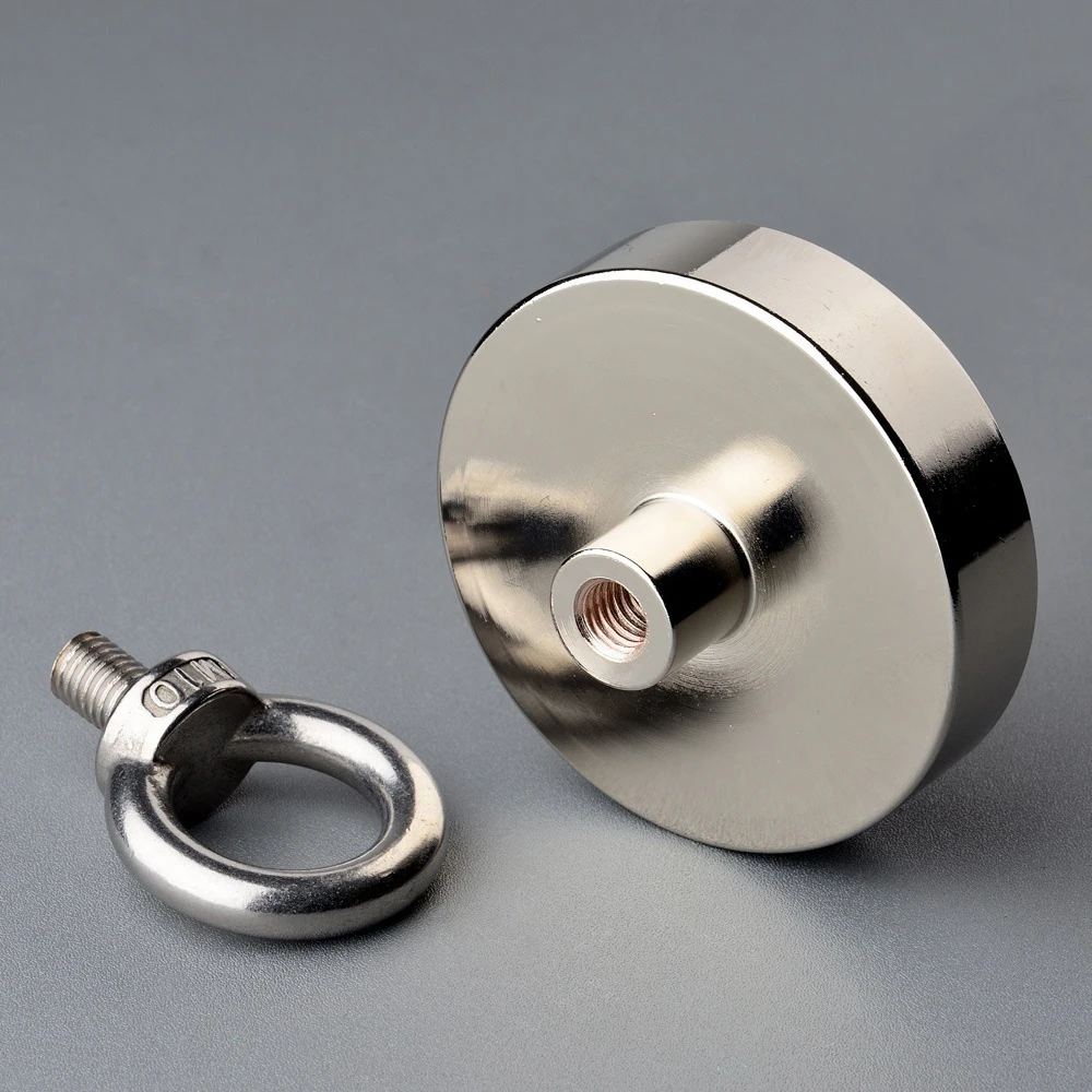 

New 90mm Diameter Strong Salvage Magnet Pot Fishing Magnets Deep Sea Hook Neodymium Treasure Hunter with Eyebolt Combined 400kg