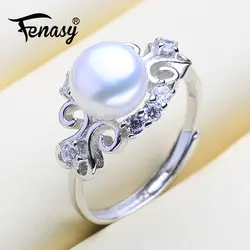 Fenasy натуральный пресноводный жемчуг кольца кольцо из стерлингового серебра 925 Настоящее Жемчужное кольцо для женщин Облако Форма вечерние