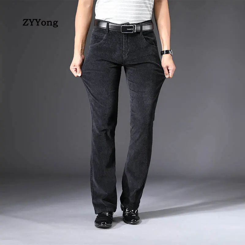 ZYYong Retro Corduroy Men's Trousers Solid Black Winter Autumn Casual High Waist Loose Flared Pants Trousers Men's Size 28-38
