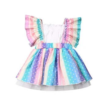 

Summer Fashion Newborn Baby Girls Rainbow Clothes Vest Top Ruffles Romper Tulle Ball Gown Dot Print Dress Gifts Outfit