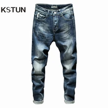 Мужские джинсы, облегающие, синие, тянущиеся, плотные, осенние и зимние, повседневные, джинсовые, узкие брюки, в полоску, модные, с карманами, дизайнерские, мужские джинсы