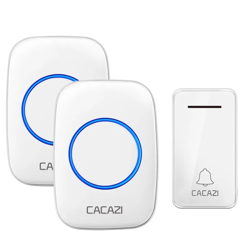 Беспроводной дверной звонок CACAZI с автономным питанием без батареи Водонепроницаемый светодиодный светильник US EU UK Plug Домашний Беспроводной дверной звонок 1 Кнопка 1 2 приемника - Цвет: 1 button 2 receiver