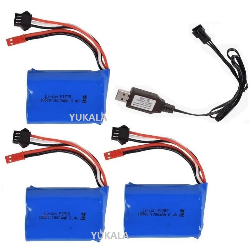 6.4 V1000Mah 15C 18500 Batteria Agli Ioni Di Litio Jst/Caricatore Usb Per Wltoys A303 A313 A323 A333 1/12 Parti Di Camion Rc Ad Alta Velocità 1000Mah 