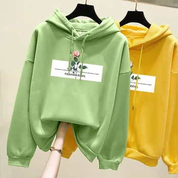 

Fashion Plus Velvet Hoodie Women 2019 Winter New Pink Casual Sweatshirt Wild Loose Sports Top Women's Jacket Harajuku Shirt