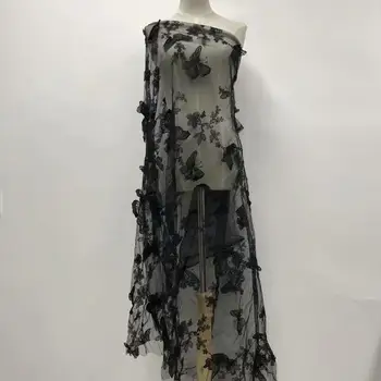 

New Black African Lace Embroidered Mesh Lace Fabric African Lace Fabric High Quality Guipure Lace 5 yards for Wedding Milk Silk