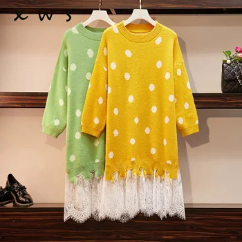 

elegant Autumn Winter basic Maix Sweater dress women dot bodycon Thick dress Female Jumper O-neck slim knit dress Long sleeve