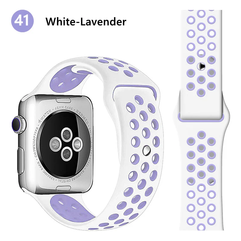 Ремешок для Apple Watch 4/5 ремешок 44 мм 40 мм iwatch ремешок 3 42 мм 38 мм pulseira correa спортивный силиконовый браслет ремень аксессуары для часов - Цвет ремешка: white-lavender