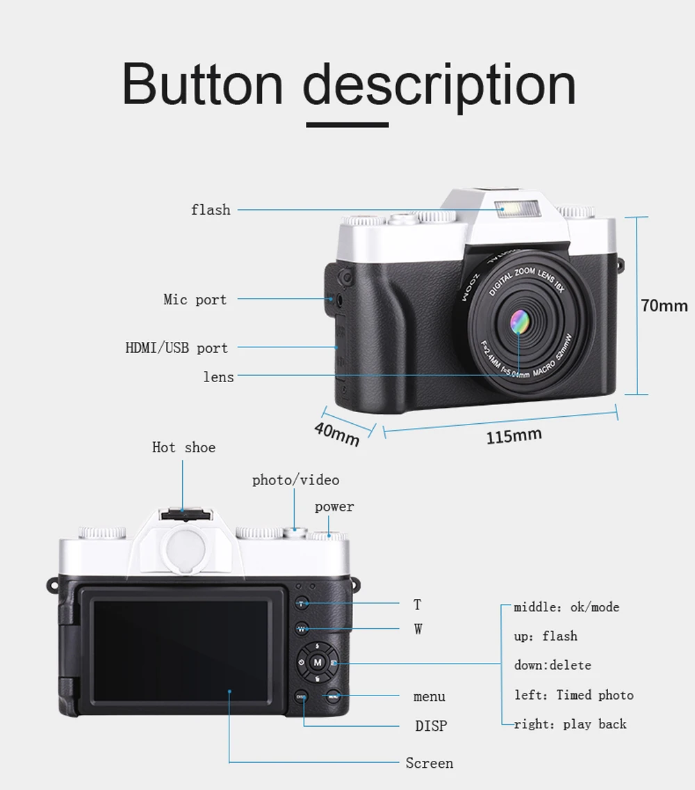 Appareil photo numérique professionnel KOMERY 3.0 pouces écran LCD 4K caméra vidéo 16X Zoom numérique HD sortie prise en charge WiFi Selfie Cam