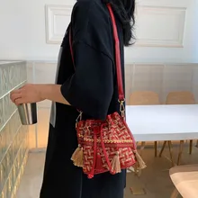 Women Crossbody Bags Handwoven Rattan New National Style Messenger Bag Tassel Shoulder Women Hot Selling Bucket Bag#y4