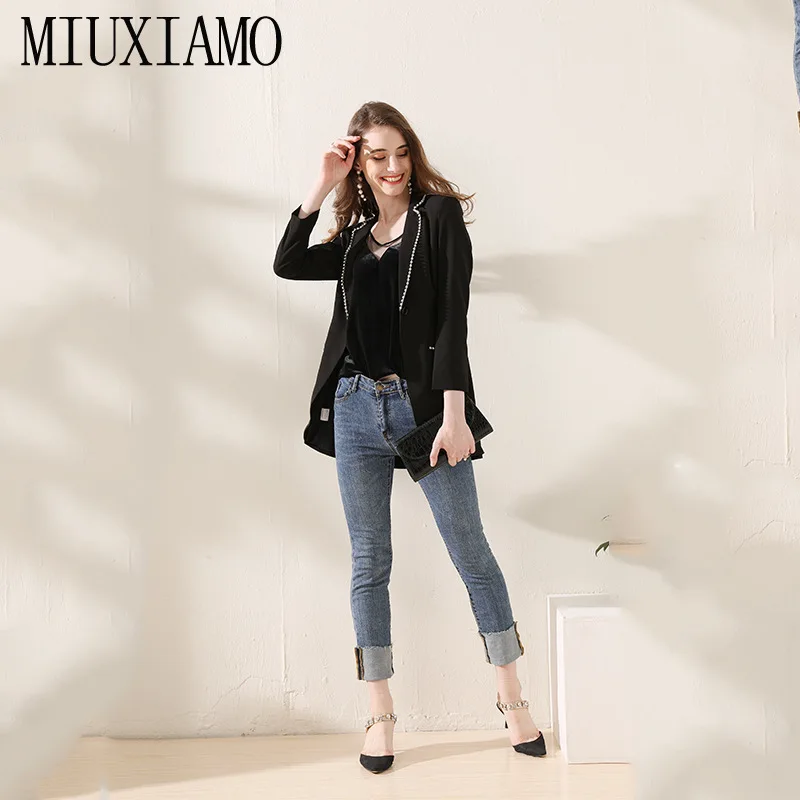 MIUXIMAO Высокое качество новейшая осень зима подиумная дизайнерская повседневная куртка женская однокнопочная Бриллиантовая верхняя одежда Vestidos