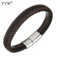 Новинка панк PU кожаные браслеты унисекс черный и коричневый браслет из нержавеющей стали застежка Ювелирная фурнитура для мужчин и женщин