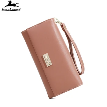 

Wristband Magnetic Buckle Female Wallet Fresh PU leather Clutch Holder Many Card slot minimalist long wallet zipper coin purse