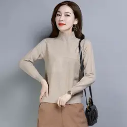 Одноцветный свитер с высоким воротом 2019 осень и зима новый вязаный джемпер Свободный корейский свитер Повседневная модная рубашка