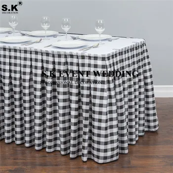 

10ft Long Checkered Table Skirt Buffalo Plaid Gingham Polyester Table Skirts Banquet Wedding Table Cloth Decoration