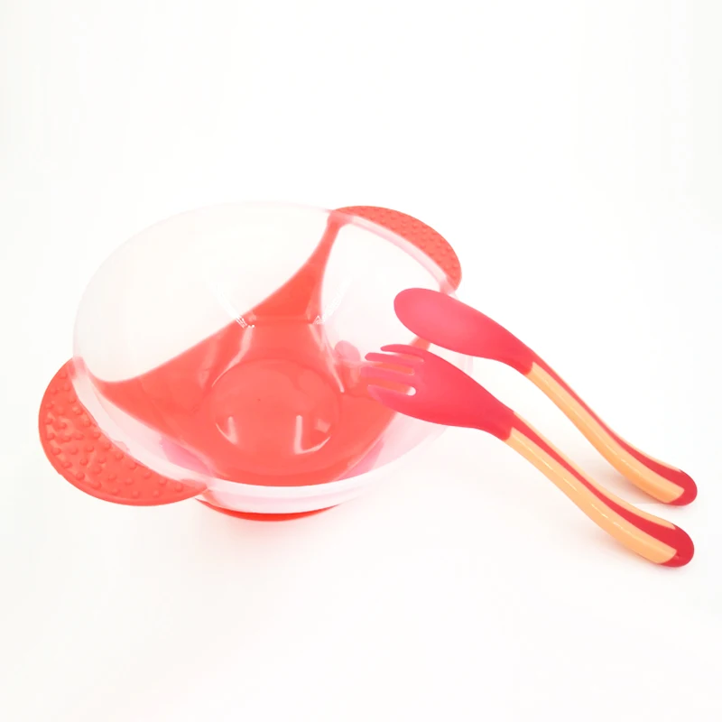 Temperature Sensing Feeding Spoon Child Tableware Food Bowl Learning Dishes Service Plate/Tray Suction Cup Baby Dinnerware Set - Цвет: Red Set