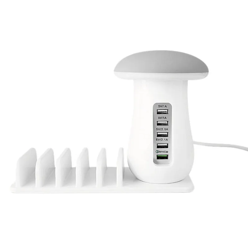 

5 Ports USB Phone Charger Mushroom Night Lamp Wireless Charging Station Dock For IphoneX Samsung S9 S10