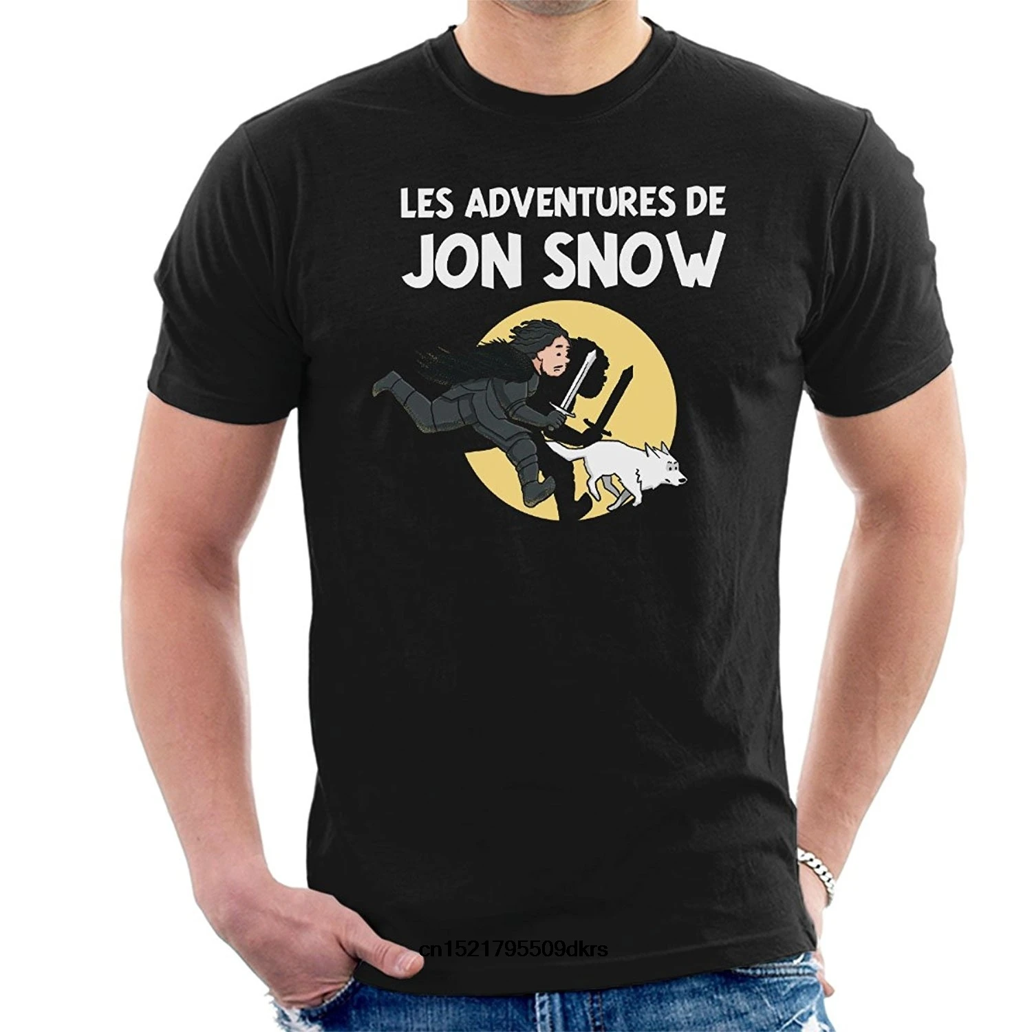 Мужская футболка Les adventures De Jon Snow Tintin Игра престолов панк забавная новинка wo для