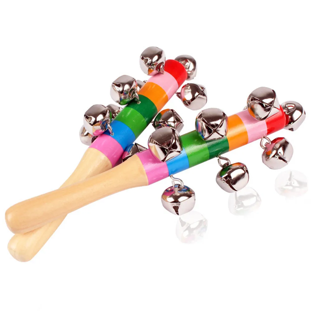 

Baby Wooden Rattle Rainbow Toy Kids Pram Crib Handle Shake Bell Rattles Jingle Bells Colorful Educational Hand Music Toys Bell