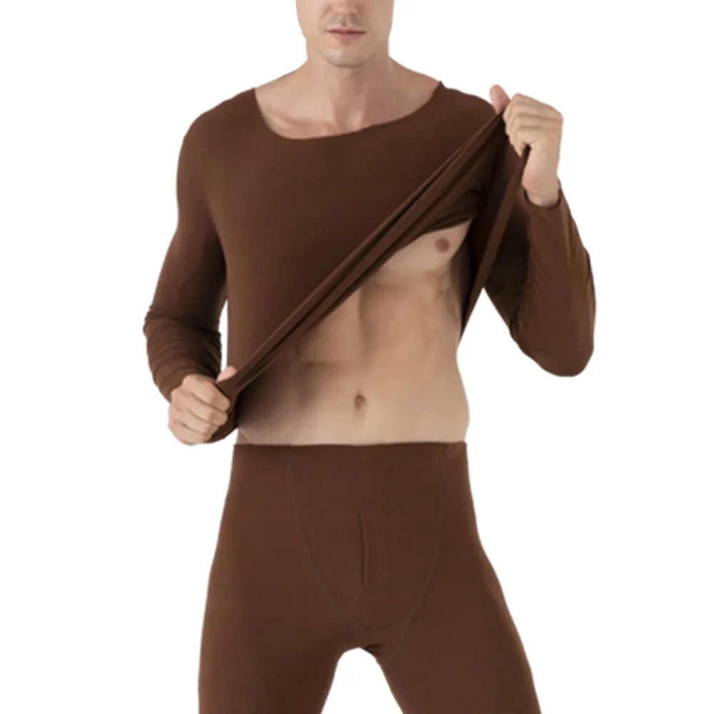 Oversize Men Double-Faced Fleece Thick Seamless Thermal Underwear Winter Long Johns Solid Bottoming Shirt Suit mens thermal long johns