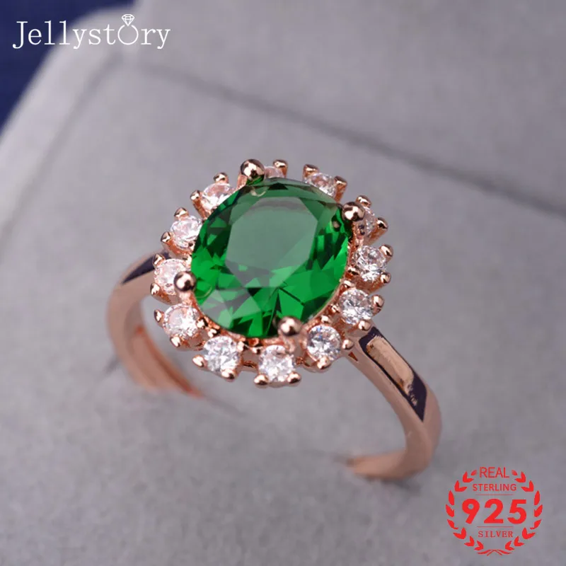 

Jellystory Classic Silver 925 Rings with Oval shape Emerald Ruby Sapphire zircon gemstones jewelry for women Wedding Party Gifts