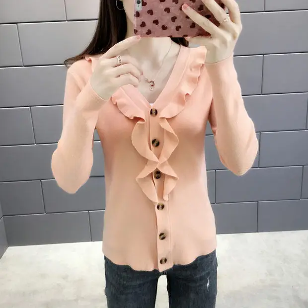 Cardigan Feminino Sweater Women 9300 Make The New Fungus And Heart Render Unlined Upper Garment Of 32-1 / F, 4 Row Shelves