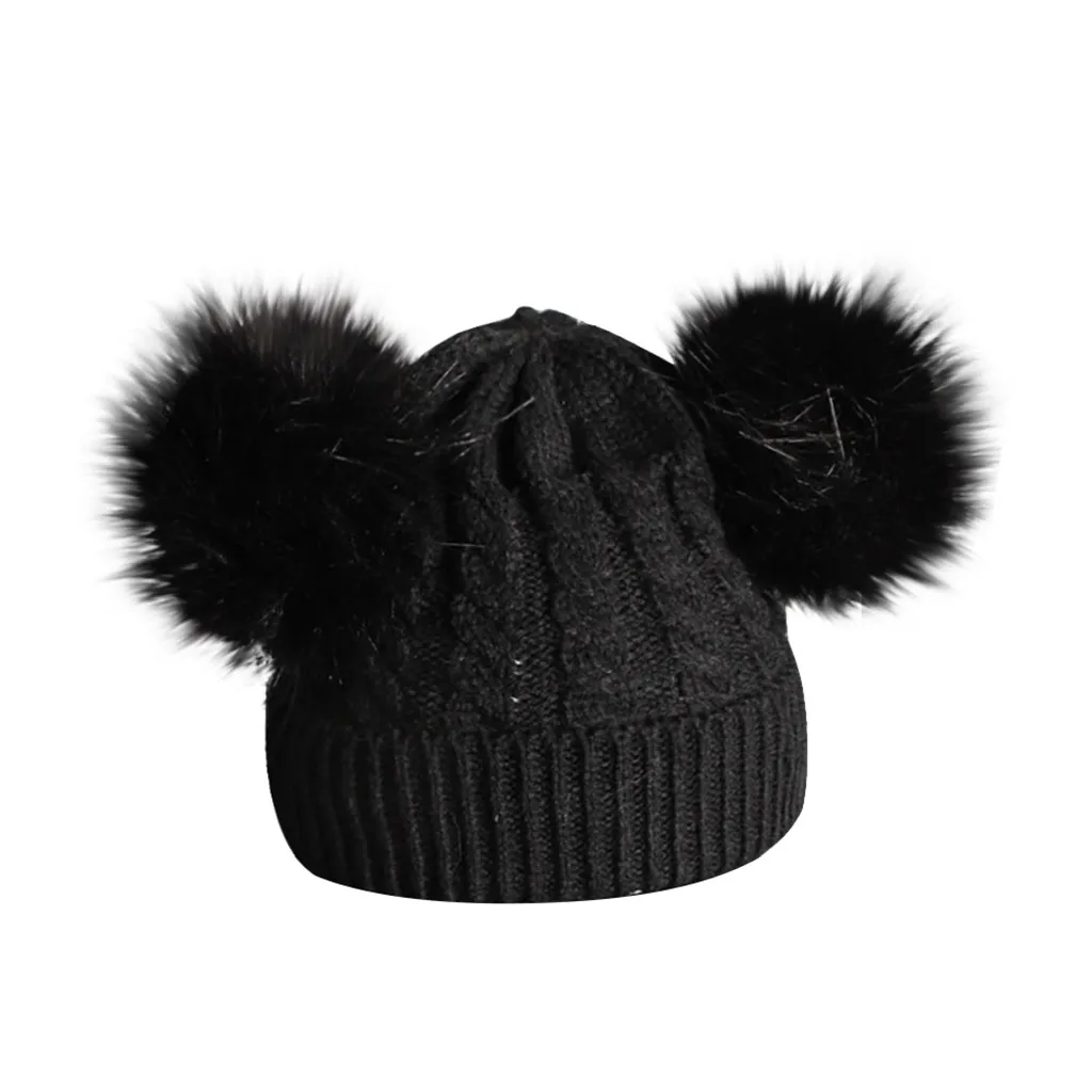 Детская шерсть для вязания, милая шапка, детская зимняя шапка, сохраняющая тепло, зимняя шапка с меховым помпоном, шапка для детей