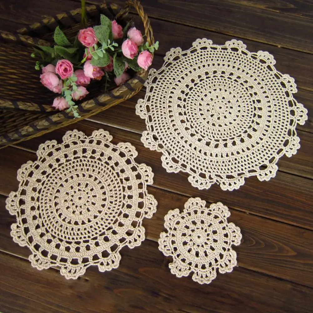 Posavasos de ganchillo de algodón para Decoración de mesa de té, tapete  redondo de 25cm, 12 fotos por lote, Mantel Individual para boda, envío  gratis - AliExpress