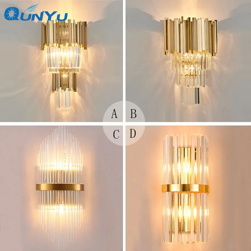 Post modern Golden Crystal wall lamp luxury hotel bedroom bedside lamp high grade atmosphere living room TV wall corridor lamp