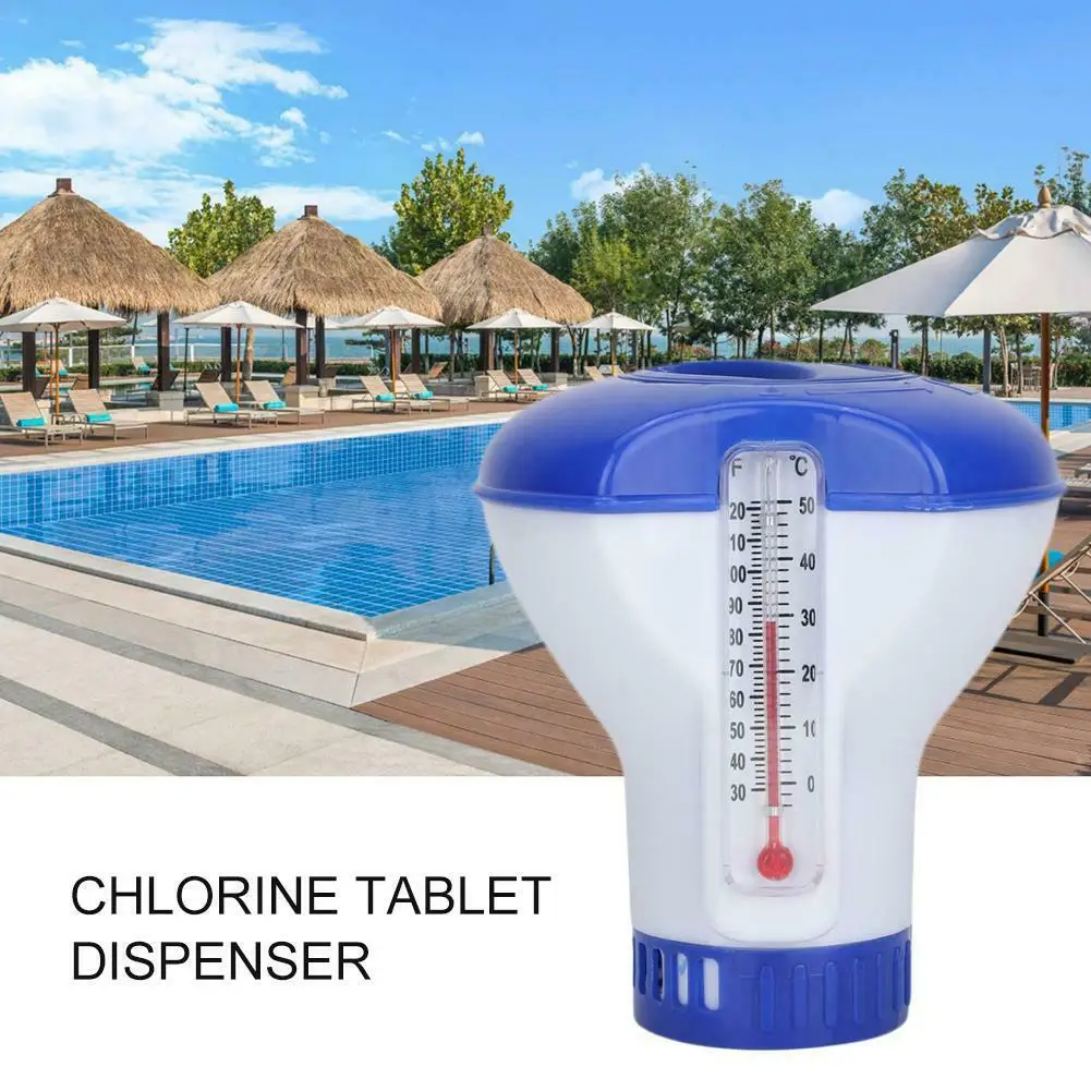 

HOT Floating Chemical Chlorine Tablet Automatic Dispenser with Thermometer Swimming Pool Disinfection NDS66
