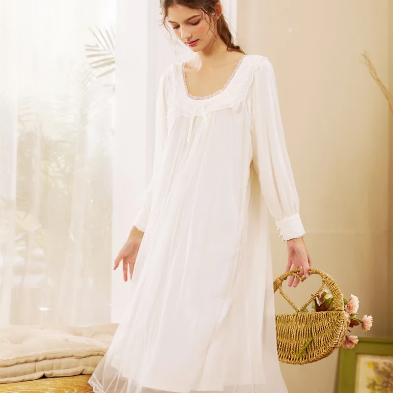 Autumn New Lace Women Nighgown Sexy sleepdress Home Princess Style Sleepwear Long Sleeve Nightdress Long lovely Dress