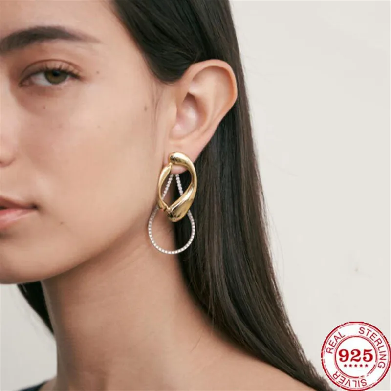 

YIKUD88 Women Earrings Fringe Earrings Women Retro Metallic Water Drop Zircon Earrings Exaggerated Oval Earrings for Women