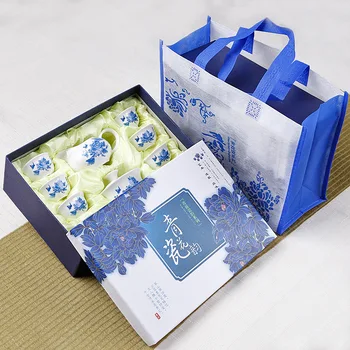 

Chinese Tea Set Gaiwan Blue and white porcelain Kung Fu Tea Set Tureen Ceramic Tea Bowl Cup and Saucer with Gift Box